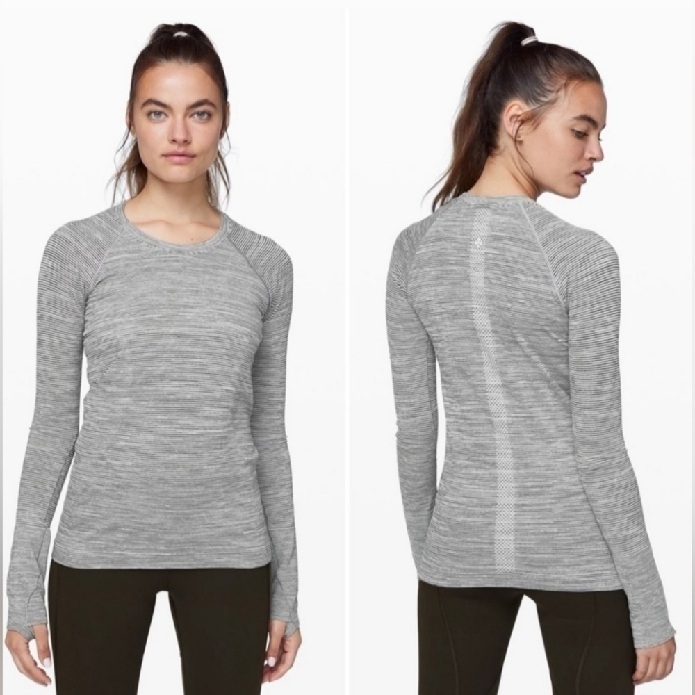 Lululemon Swiftly Speed Long Sleeved Shirt White Black Stripe Size 6